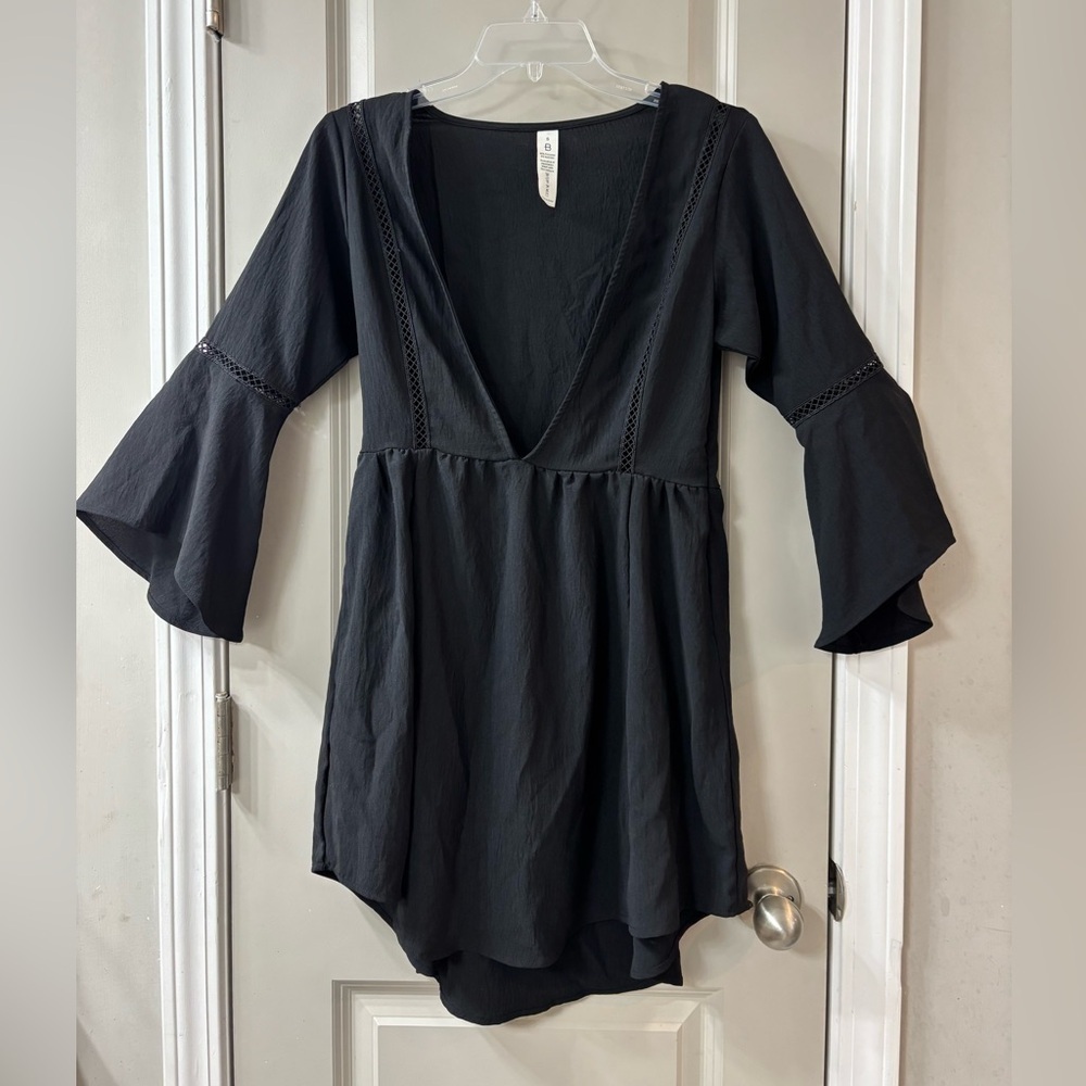 Deep V-Neck Black Swim Cover-Up - Picture 3 of 4